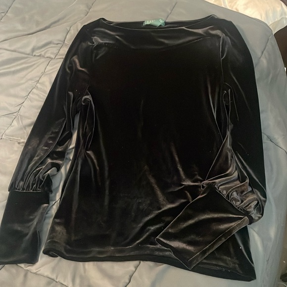 Like New- Lauren by Ralph Lauren Velvet Puff Sleeve Top - Picture 1 of 4